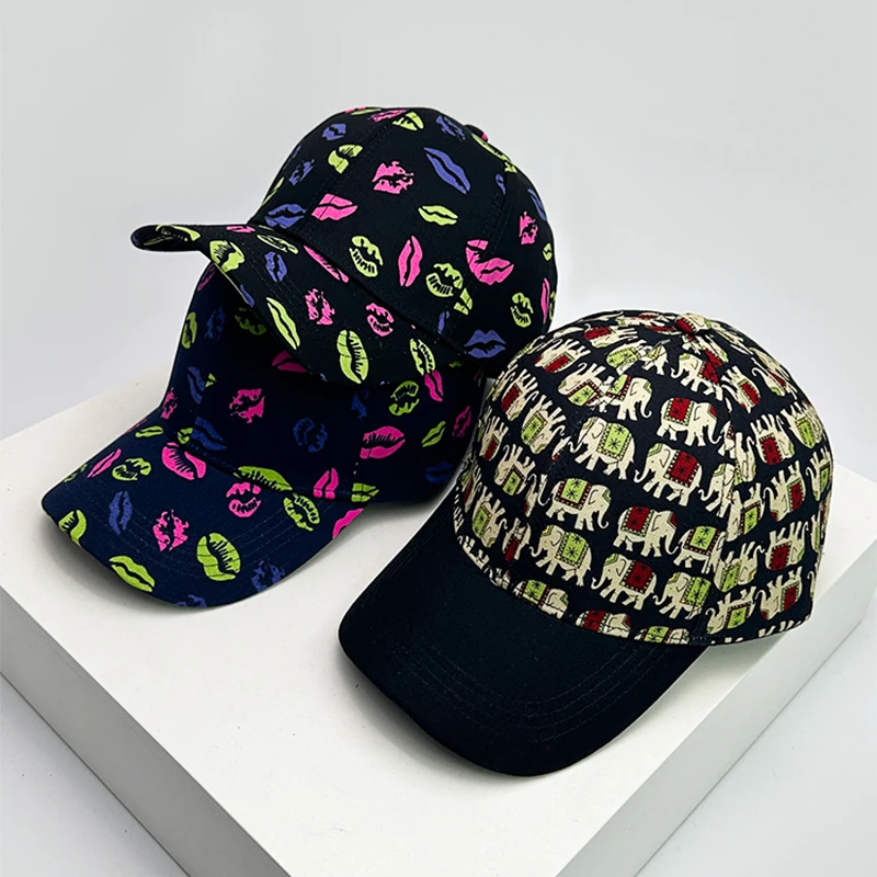 

New Unisex Colorful Lip Elephant Baseball Hats ins Sunshade Outdoor Breathable Hip Hop Peaked Caps Versatile Fashion Color Block