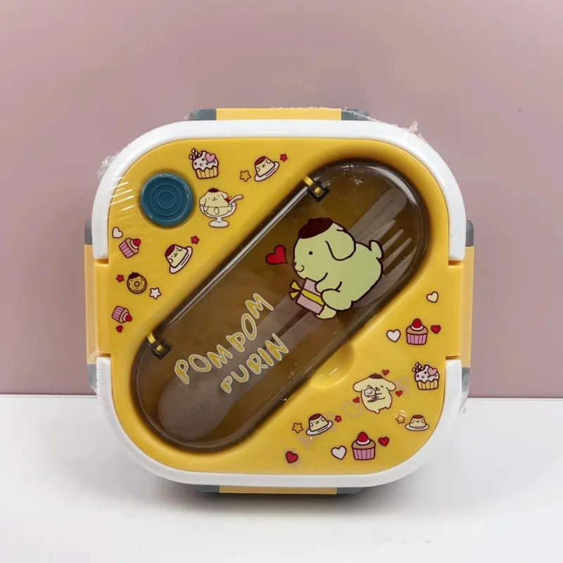 Compartimento Dividido Bento Box, Lancheira Plástica, Talheres de desenhos animados, Anime Pompompurin, Olá Kitty, Kuromi Cinnamoroll, Sanrio, Microwaveable