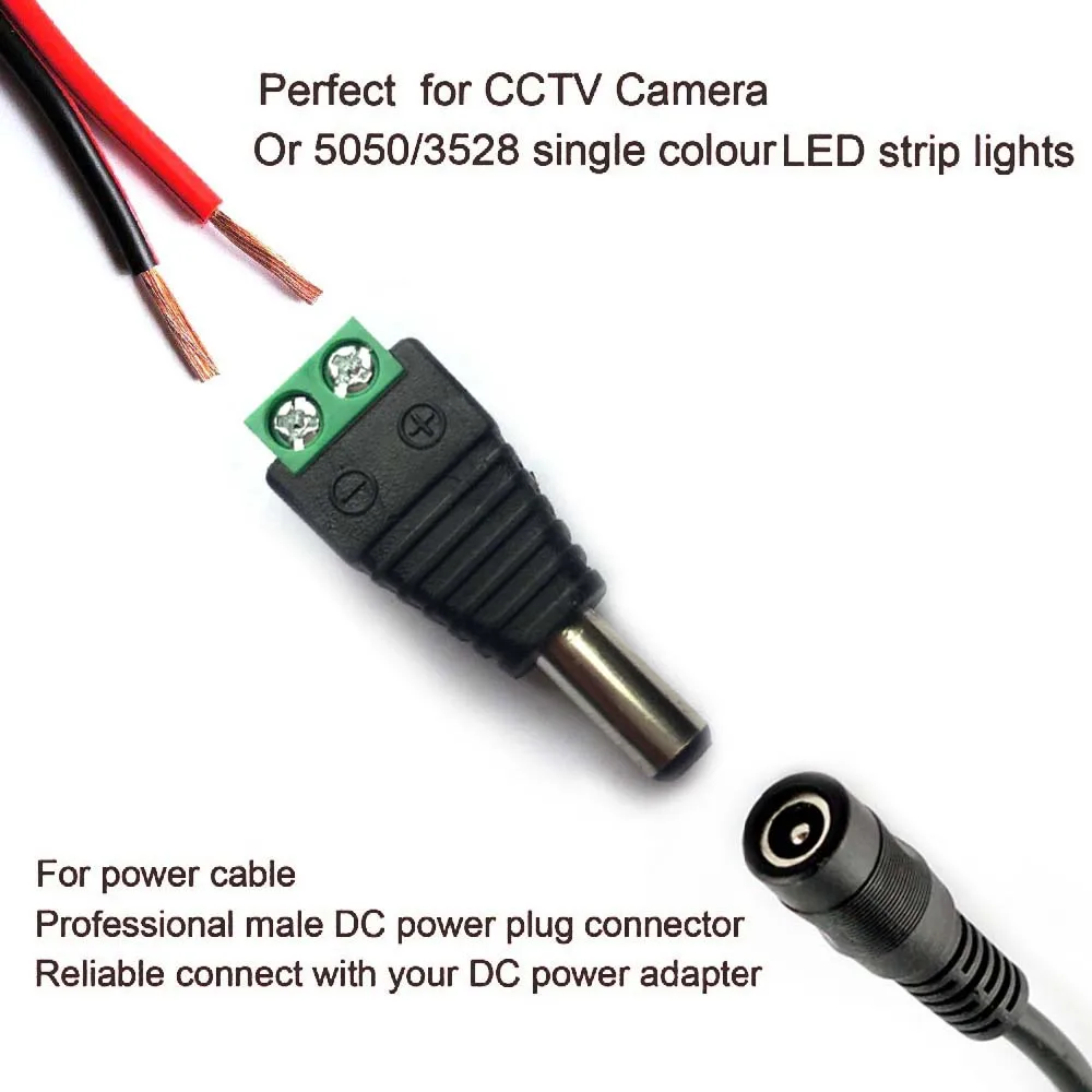 تيار مستمر 12 فولت ذكر موصل سالب 2.1*5.5 مللي متر كابلات الطاقة موصلات الطاقة الرافعات محول المقابس المقبس ل مصباح ليد كاميرا تلفزيونات الدوائر المغلقة راوتر #5