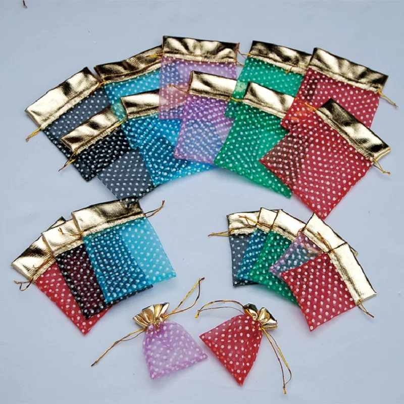 1000Pcs/Lot 2023 Hot Selling Multi-color And Multi-size Exquisite Gauze Bag For Women's Jewelry Gift Packaging Can Be Customized