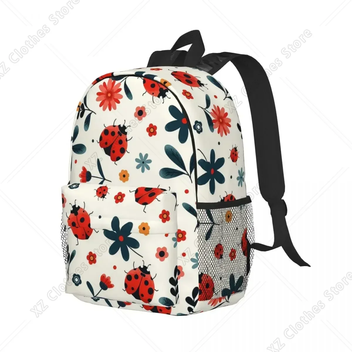 Ladybugs And Flowers Backpack Student Boys Girls BookBag Kids School Bag Laptop Shoulder Bags for Men Women