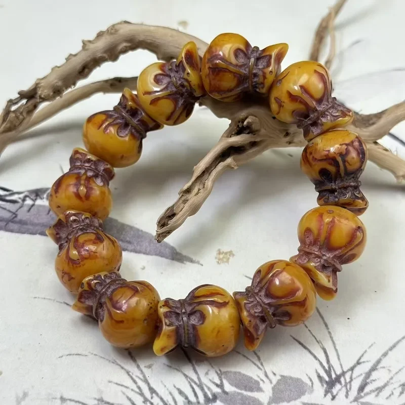 Vintage old beeswax blessing bag bracelet resin lucky peace bracelet