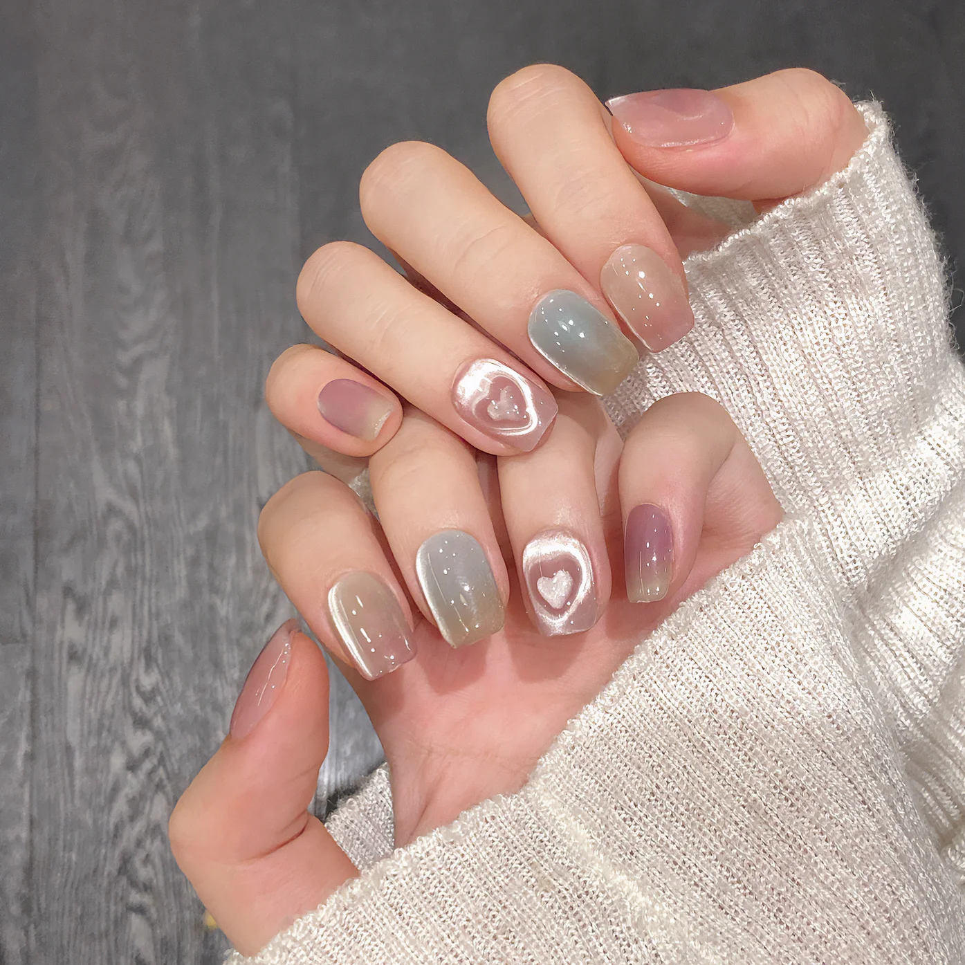 

Fashion Ballet Fake Nails Short Handmade Nails Press On Sweet Heart Cat Eye Nail Tips Princess Nails Sticker Summer Manicure Set