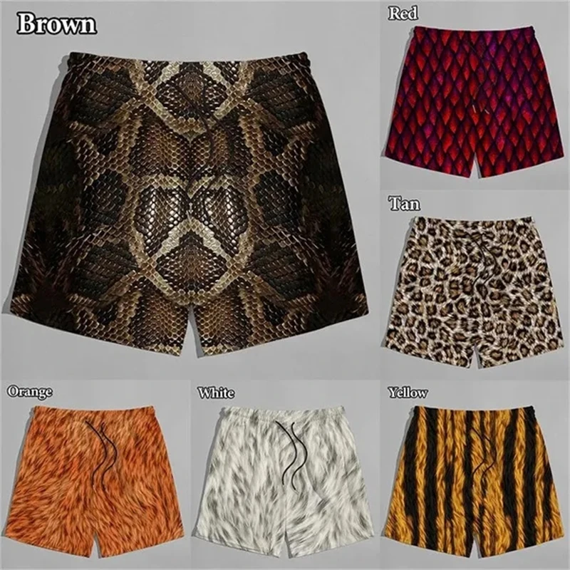 

Animal Skin Pattern 3D Printing Beach Pant Shorts Fashion Personality Cool Snakeskin Leopard Shorts Quick-drying Swim Trunks Men