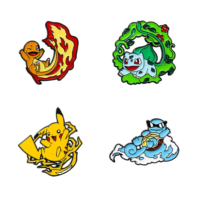 4-teiliges Pokemon-Emaille-Pins-Set mit Pikachu und Squirtle – Cartoon-Anime-Brosche aus Metall für Modeschmuck