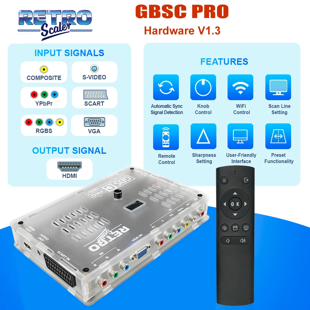 

RetroScaler GBSC Pro GBS Control Scart RGBS YPbPr VGA Composite(AV) SV to HDMI Video Auido Converter for Retro Game Consoles