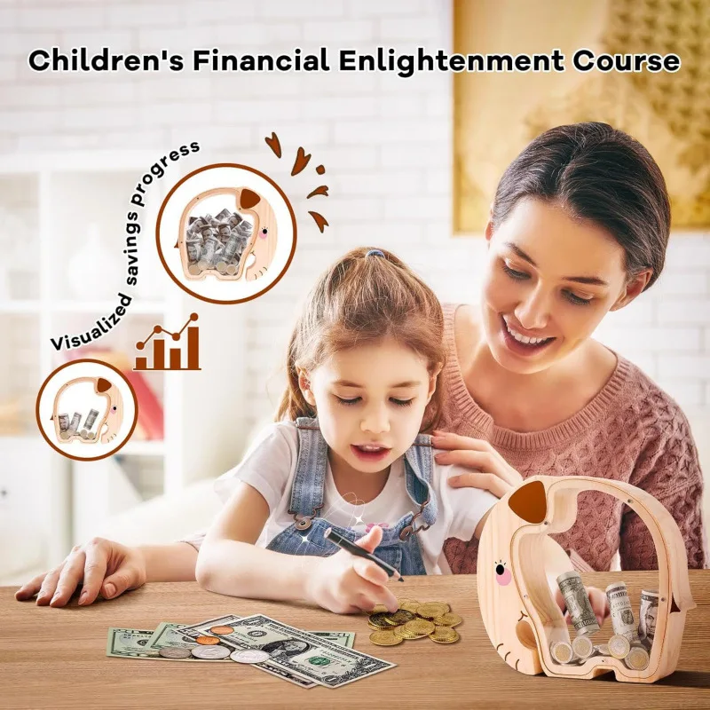 الخشب ديناصور شكل حصالة حصالة أصبع البنوك الاطفال عملة حقيبة للتخزين الأطفال النقدية توفير ديكور المنزل الشفاف #2
