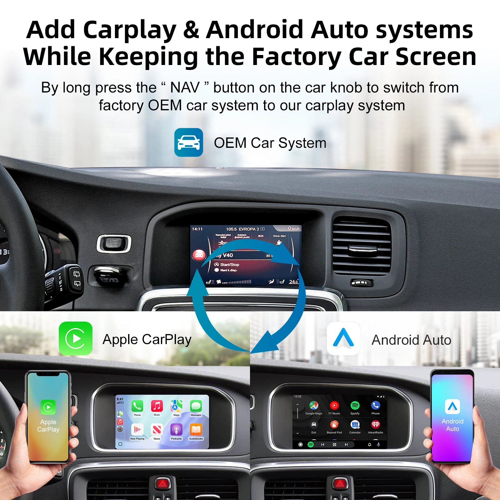 Full Screen Upgrade Decoder Box CarPlay Android Auto Retrofit Kit Interface for Volvo V40 V60 S S60 XC60 V70 XC70 S80 2010-2015 view 4