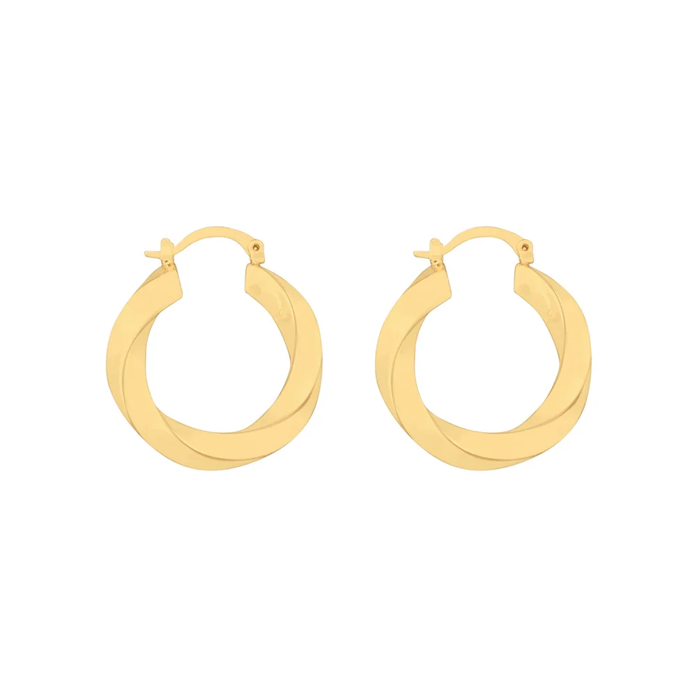 Trendy Gold Color Plating Medium Size Twirl Hoop Earrings For Women Girl Casual Elegant Delicate Chic Modern Bohemia Jewelry