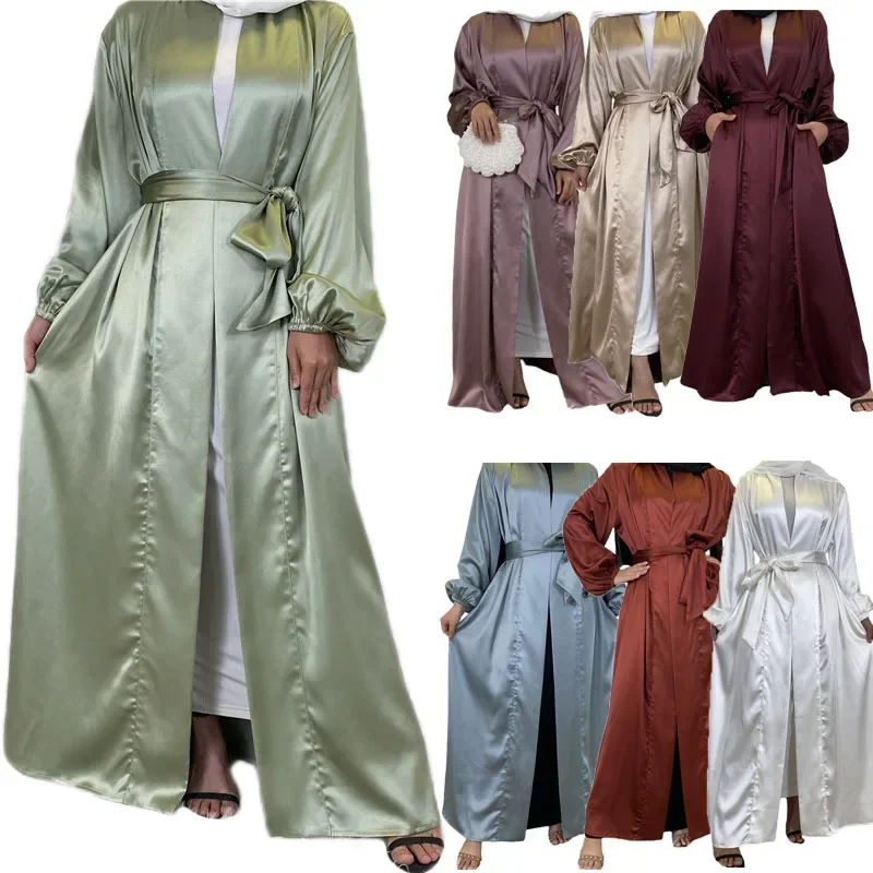 Dubaï ouvert Abaya femmes musulmanes Satin Kimono Cardigan longue Robe Maxi Eid fête Ramadan caftan islamique arabe Robe Jalabiya robes