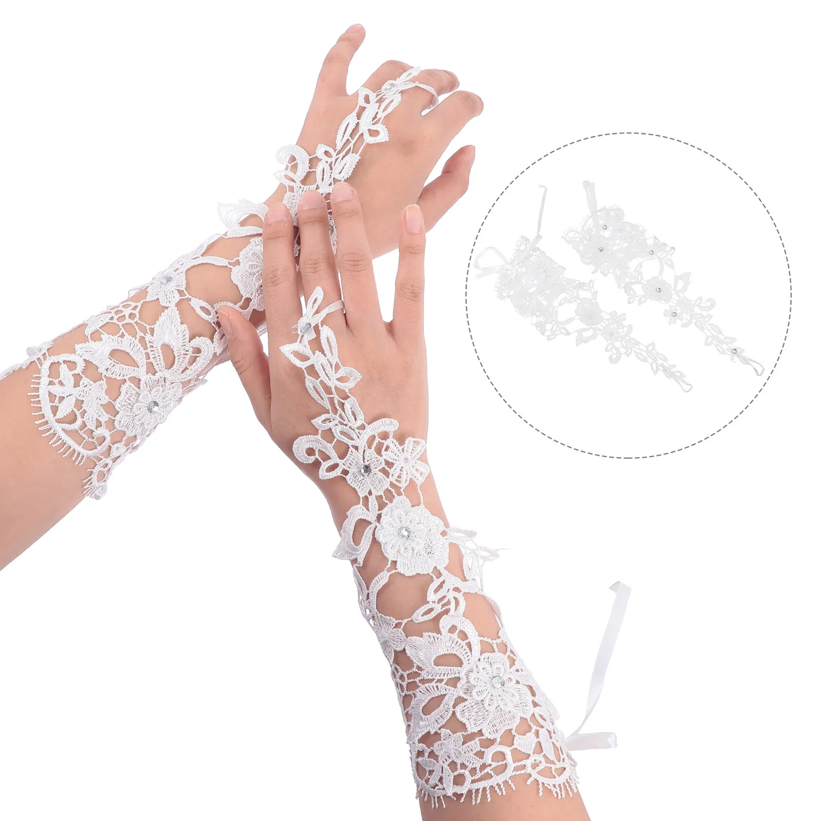

1Pair Exquisite Lace Bridal Gloves Long Sleeve Elegant Flower Pattern Flexible Comfortable for Wedding Photo Props Lolita