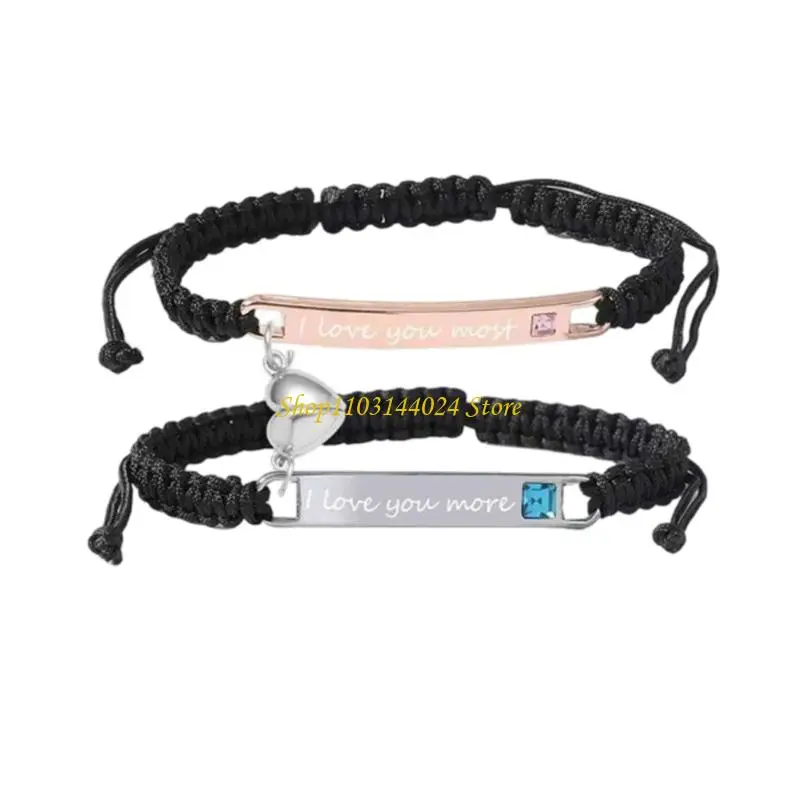 N5KE Two-Piece Heart Bracelet Set with Sliding Cord Adjustment Design