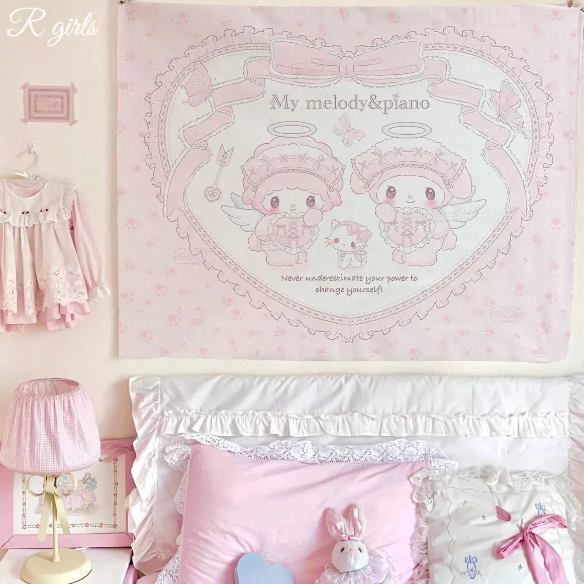 

Ins-style Sweet My Melody Wall Tapestry, Girlish Heart Wall Hanging for Dorm, Bedroom & Rental Room