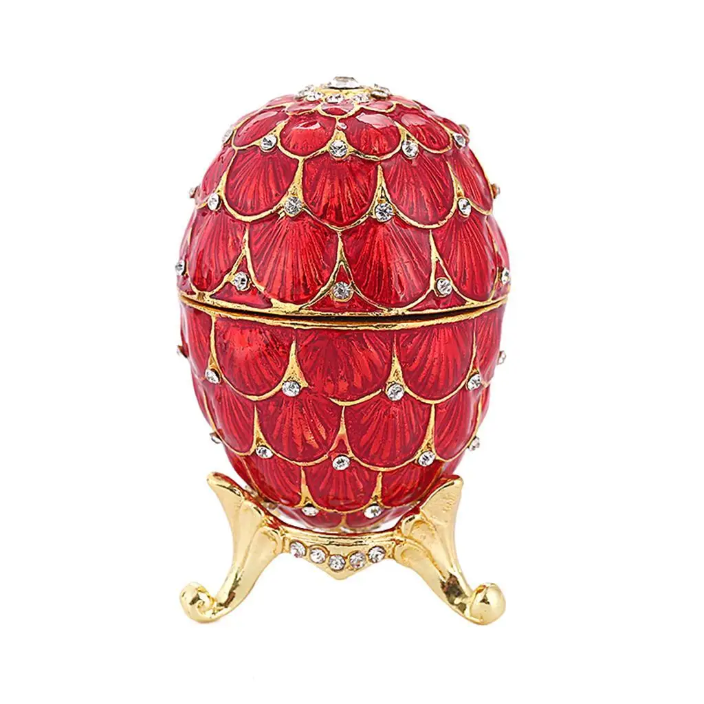 

Mini Enamel Rhinestone Easter Egg Jewelry Container Box Wedding Ring Storage Trinkets Party Case Holders Room Decorations