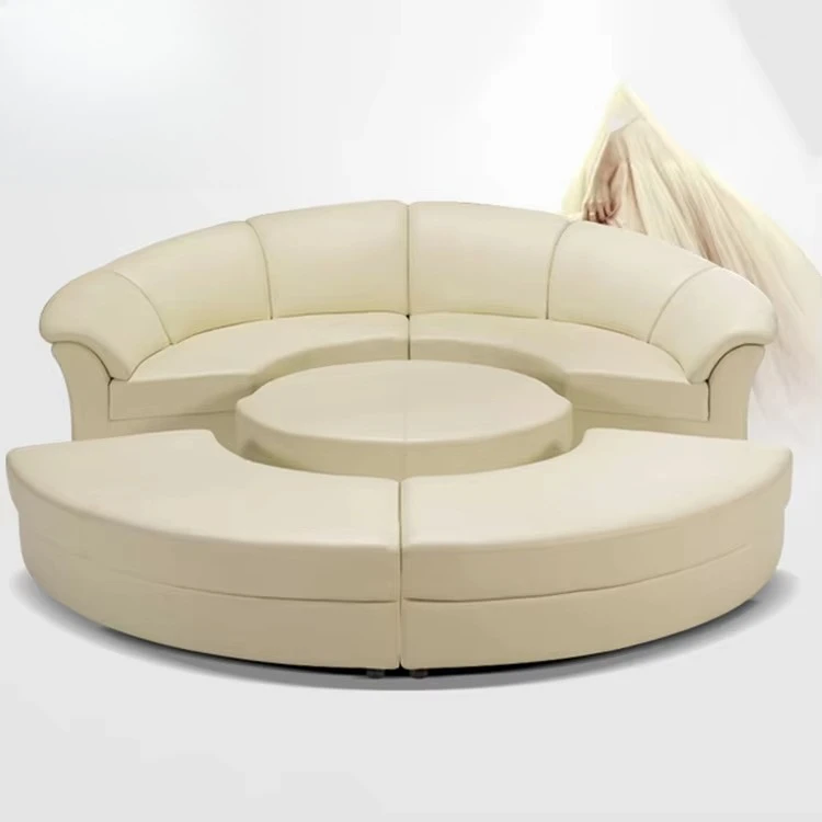 

Factory Price White Black Round Couch Bed Leather Sectional Sofa Sponge Filling for Home Furniture Living Room for Sale