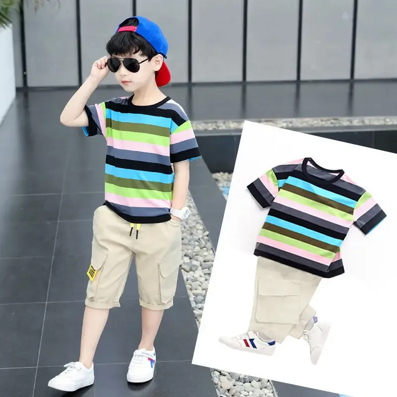 New Summer Boys Clothing Sets Children T-shirt Short Sleeve +Pants Set Two Pieces Set Kids Baby Boys Clothes 6 8 10 Years Old