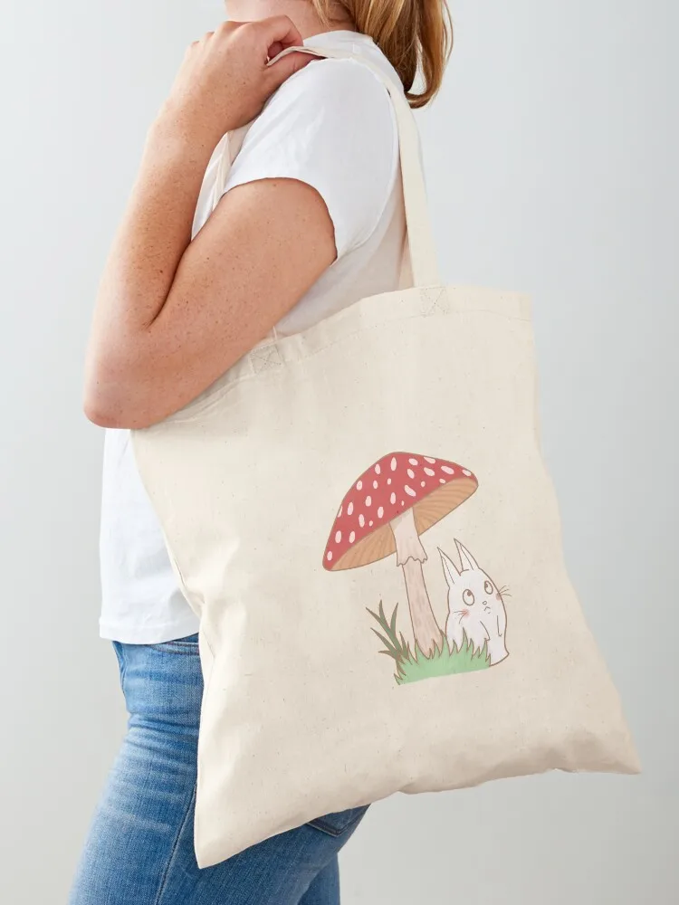 

Baby Bunny Under a Mushroom Tote Bag large size bags bags woman 2025 the tote bag canvas tote bags