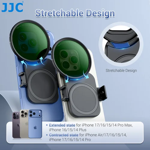 Imagen 2 del producto Adaptador de filtro de lente de montaje de filtro de teléfono magnético JJC para iPhone 17 Pro Max 17 16 15 14 Series con zapata fría 1/4 ""para trípode de micrófono