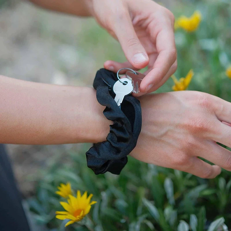 Portable ⁣Hidden Safe Sight Secret Hair Tie Storage Case Hair Scrunchie With Zipper Hide Key Cash Jewelry For Travel Outdoor