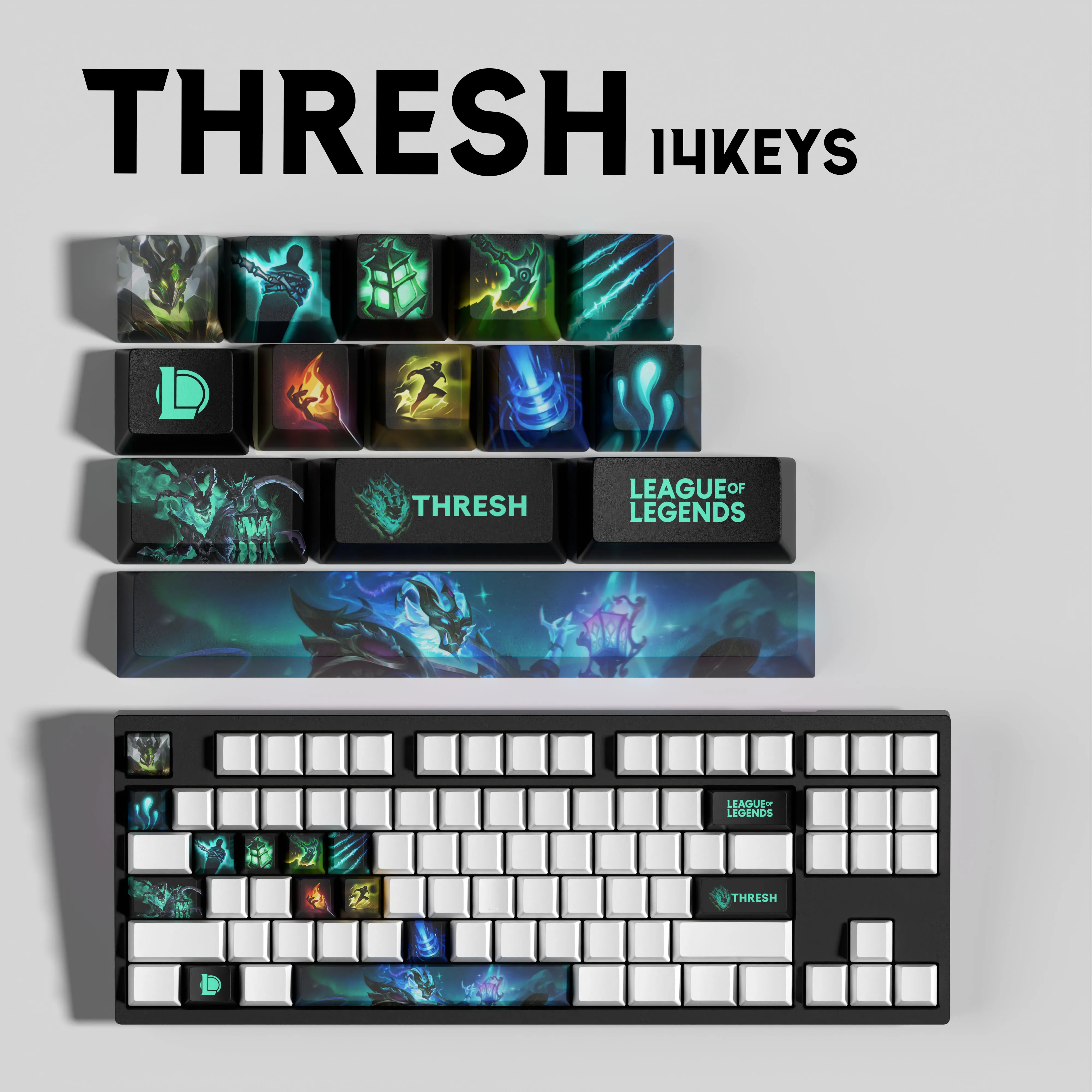 THRESH KEYCAPS New design 14KEYS League of Legends keycaps14KEYCAPS  OEM Profile Keycaps for mechanical keyboard