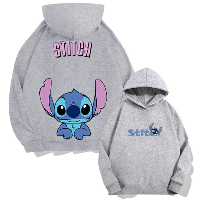 سويت شيرت بقلنسوة للأولاد والبنات مطبوع عليه رسوم كارتونية أمريكية من Disney Stitch، سترة بقلنسوة دافئة للأطفال في الخريف والشتاء في الهواء الطلق