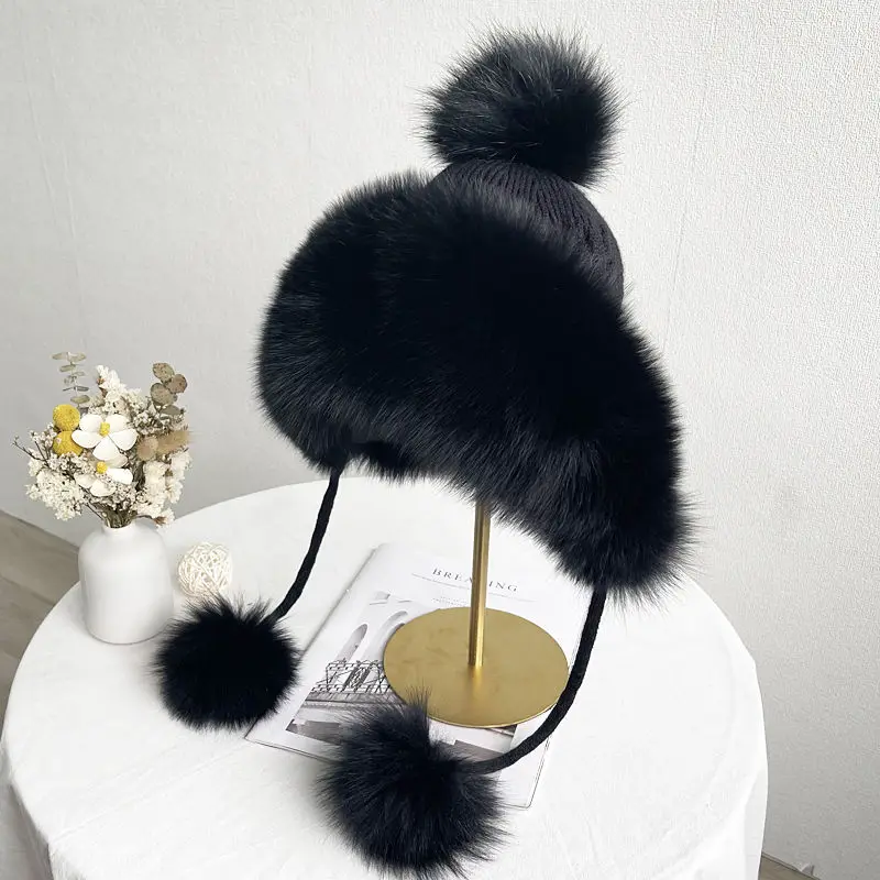 

Женская вязаная шапка из натурального лисьего меха, зимняя теплая шапка из 100% натурального лисьего меха, женские толстые стильные роскошные шапки из натурального лисьего меха, черепа