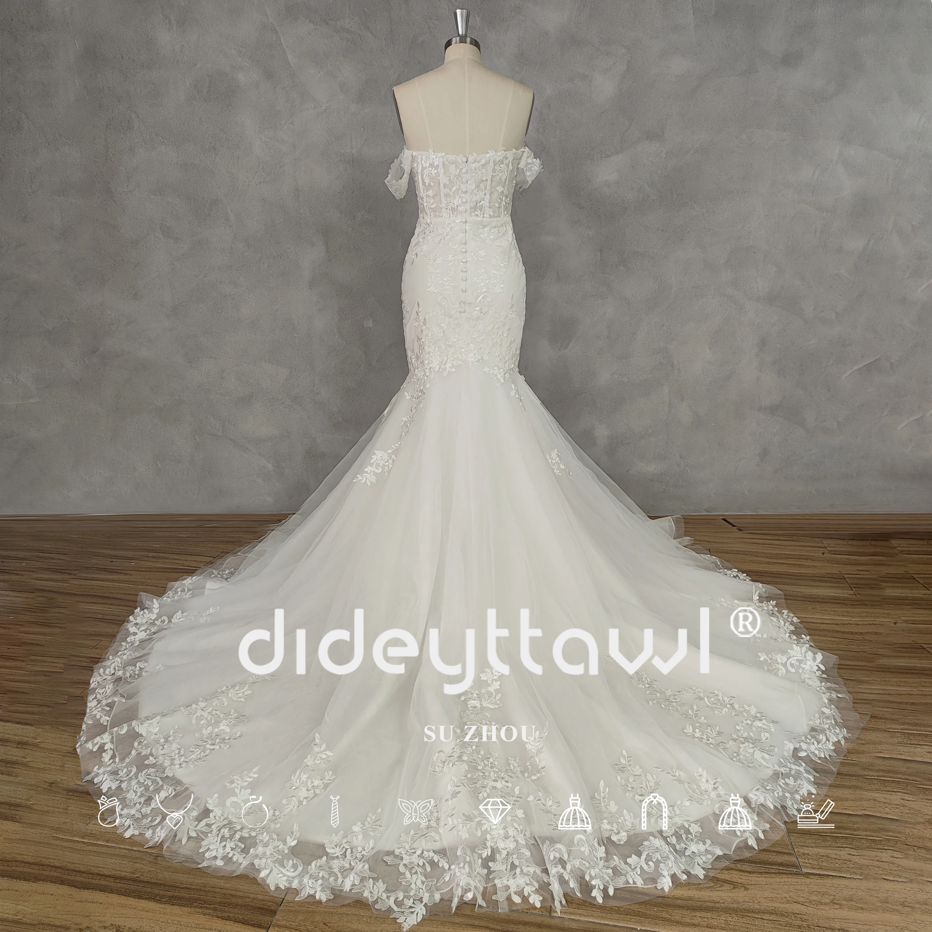 DIDEYTTAWL Real Picture Sweetheart Elegant Appliques Tulle Illusion Mermaid Wedding Dress Zipper Back Court Train Bridal Gown