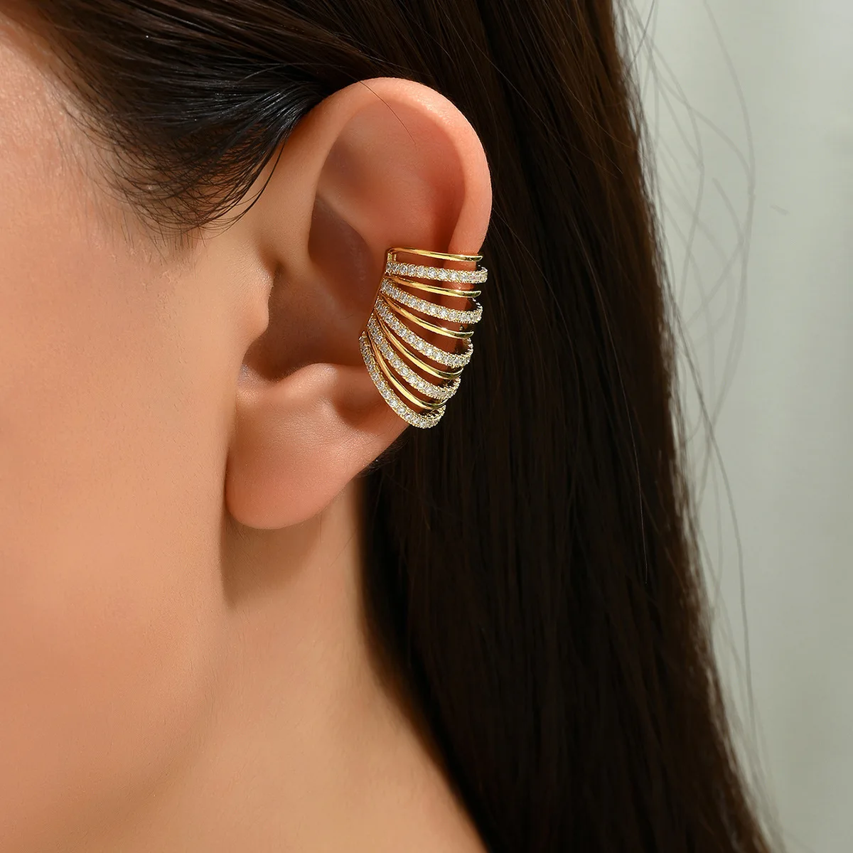 YCP Retro Light Luxury U-Shaped Ear Cuffs Multi-Layer Zircon Clip-On Earrings Hypoallergenic No-Piercing Jewelry for Women