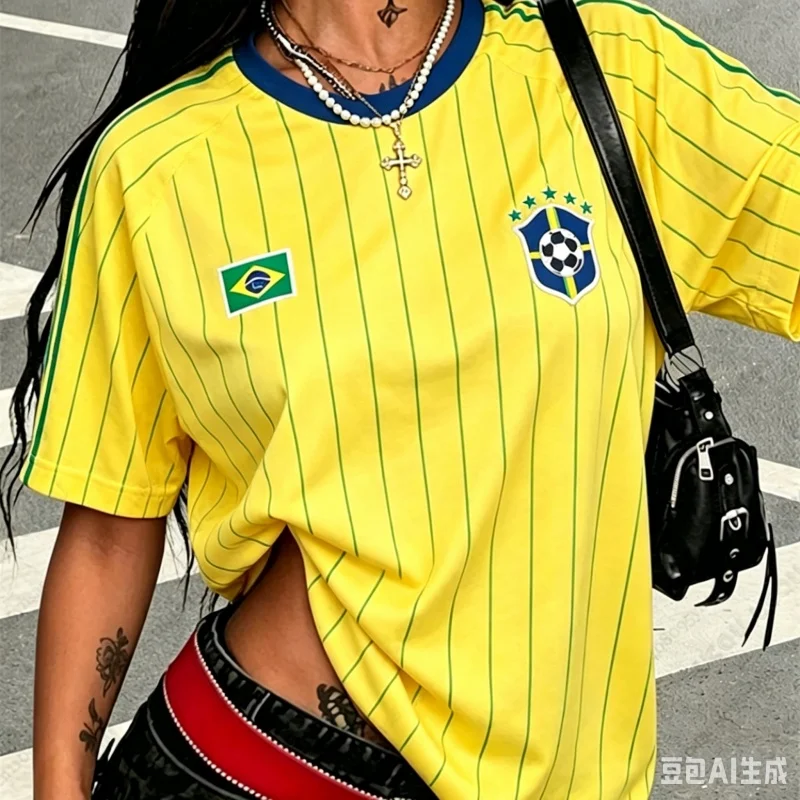 2026 Summer New Brazil No.10 Printed Men's T-shirt Women's Round Neck Short Sleeve Loose Sports Football Team Kit Y2K Casual Top