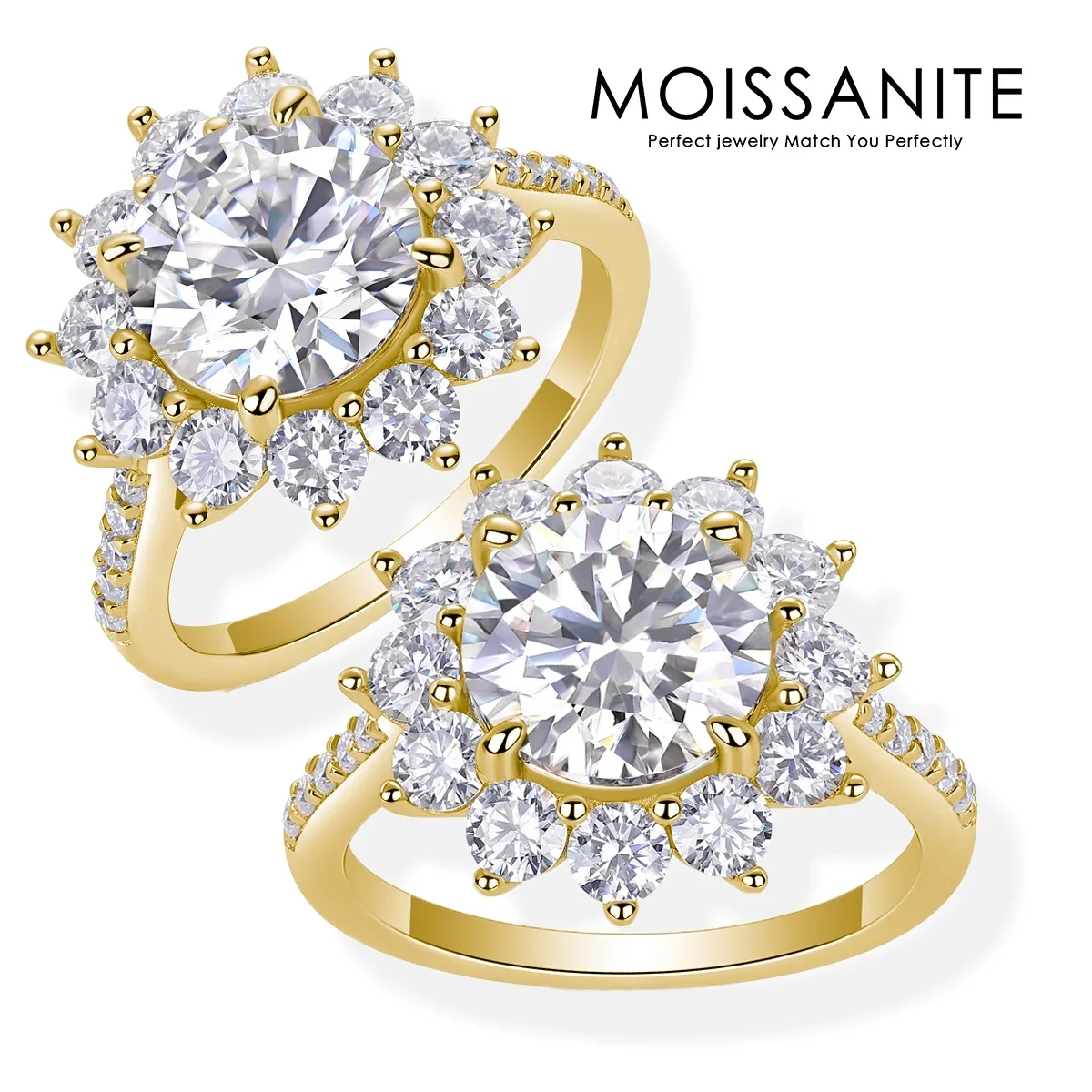 

4.35 CTW Sunflower Full Moissanite Ring 18K Gold Plated S925 Sterling Silver Radiant Floral Design Elegant Engagement Ring
