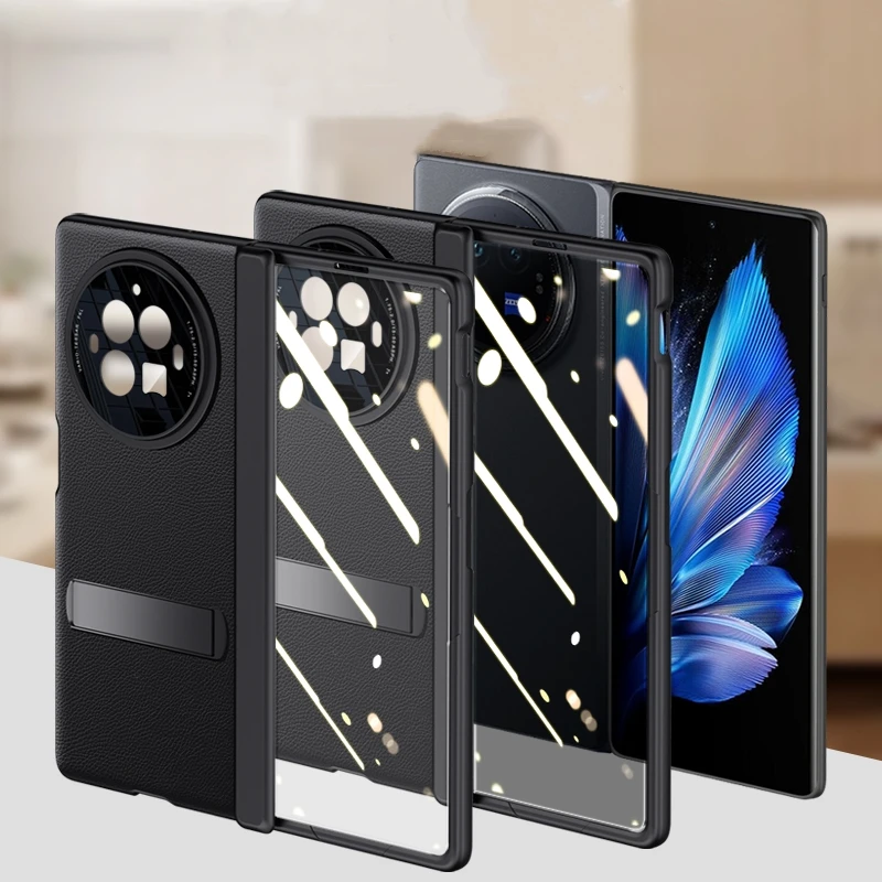 For VIVO X Fold 3 Casing Luxury Leather 360° HD Glass Phone full Cover for VIVO X Fold3 Phone Case Bracket Magnetic