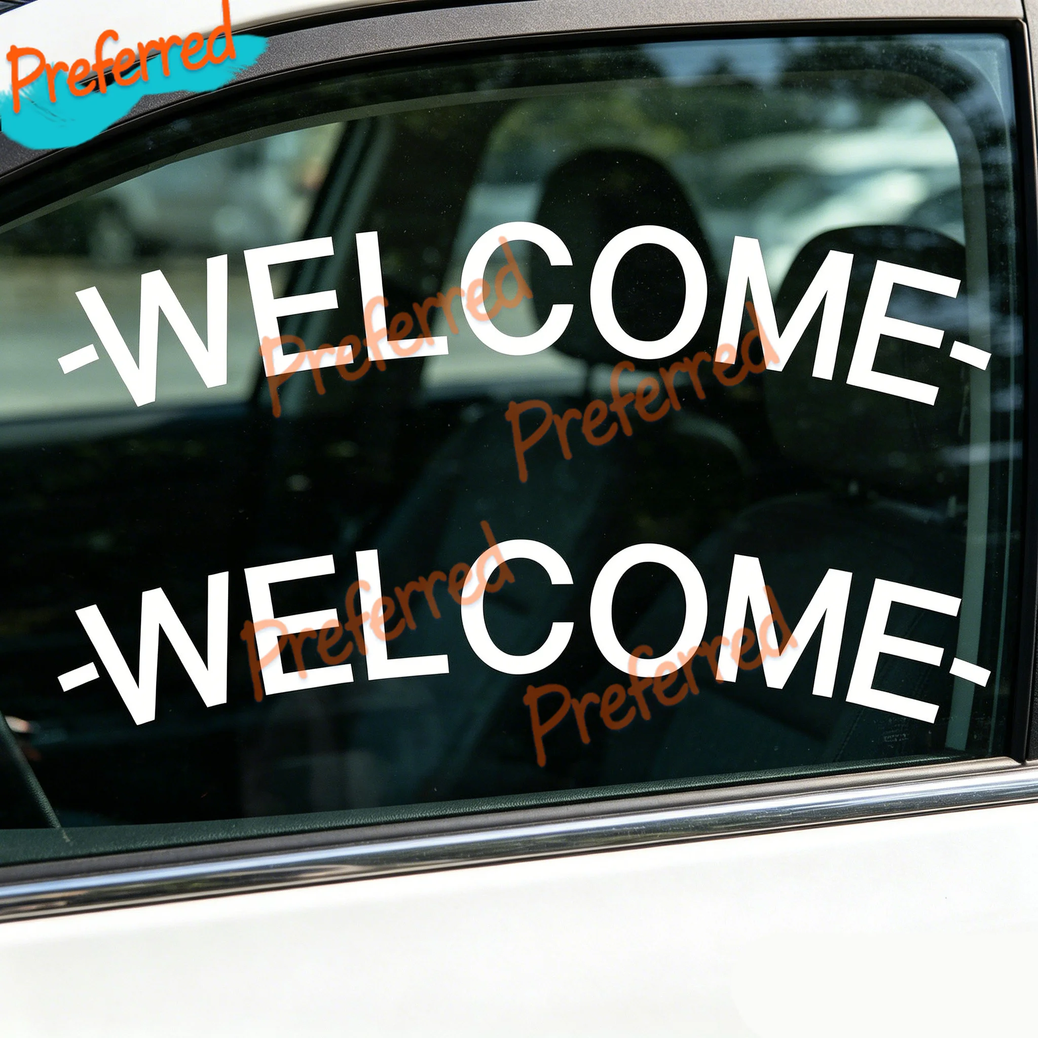 

2x Welcome Shop Window Door Vinyl Decal Sticker Takeaway Coffee Shop Barbers Sign - Customizable in Any Sticker Size