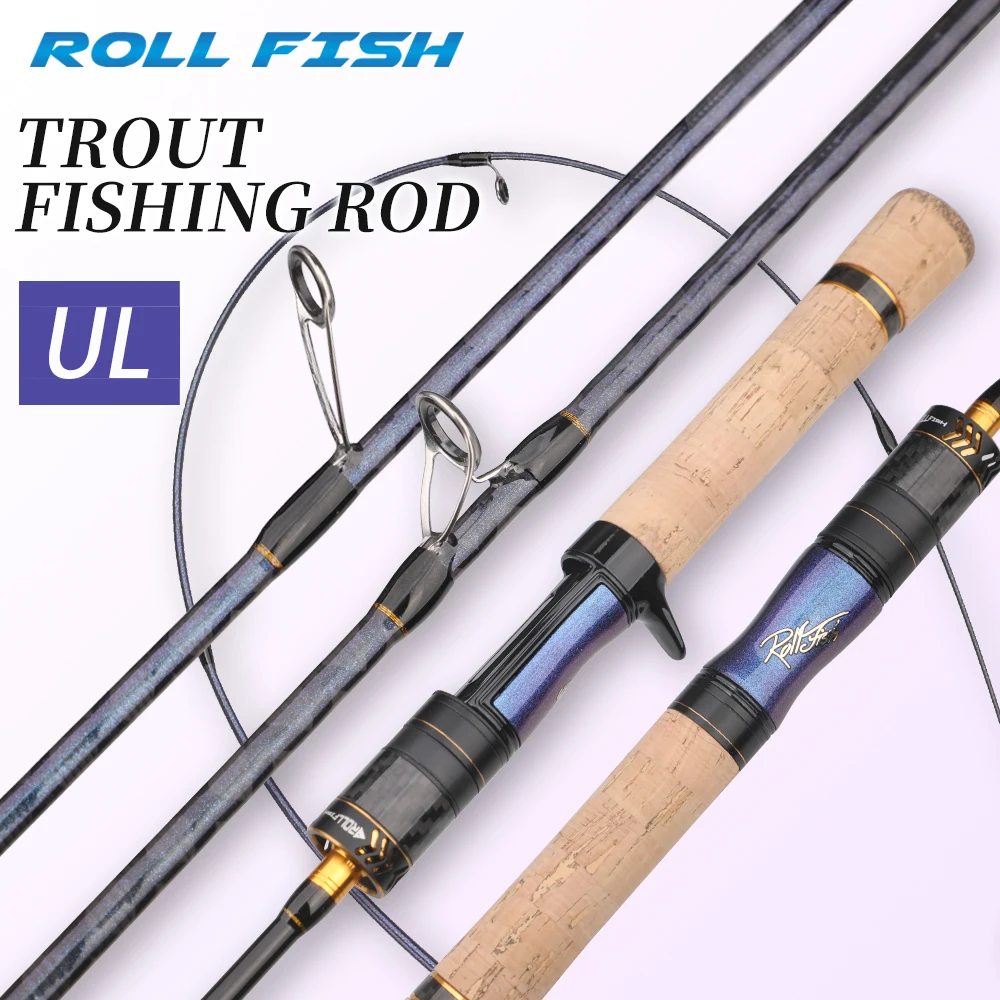 ROLLFISH UL Trout Fishing Rod Carbon Fiber Spinning Casting Super Soft Freshwater Fishing Rod 1.68-1.98m  Fast Action