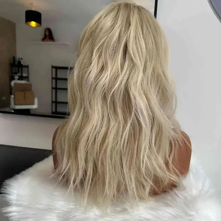 Shoulder Ash Blonde Glueless Wigs Synthetic Hair Natural Wavy Mix Color Body Wave Lace Front Wigs For Women Deep Wave Hair 16”