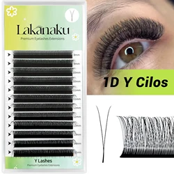 LAKANAKU 1D Y Volume Eyelashes Extensions Soft PBT 2D YY Eyelash Volume Brasileiro Y Cilia and Brazilian Volume Cilios