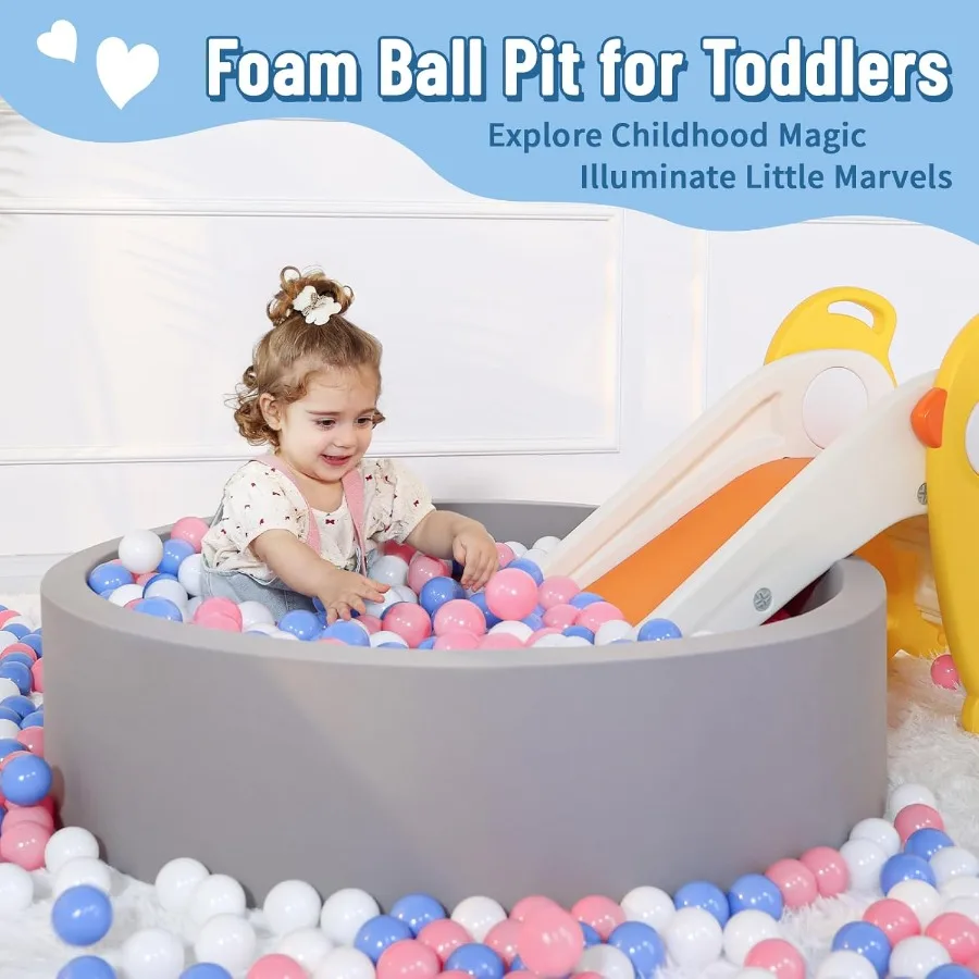 Poço de bola de espuma para crianças, grande poço de bola para bebês com esponja de memória macia, cercadinho interno e externo para bebês, piscina de bolinhas gi