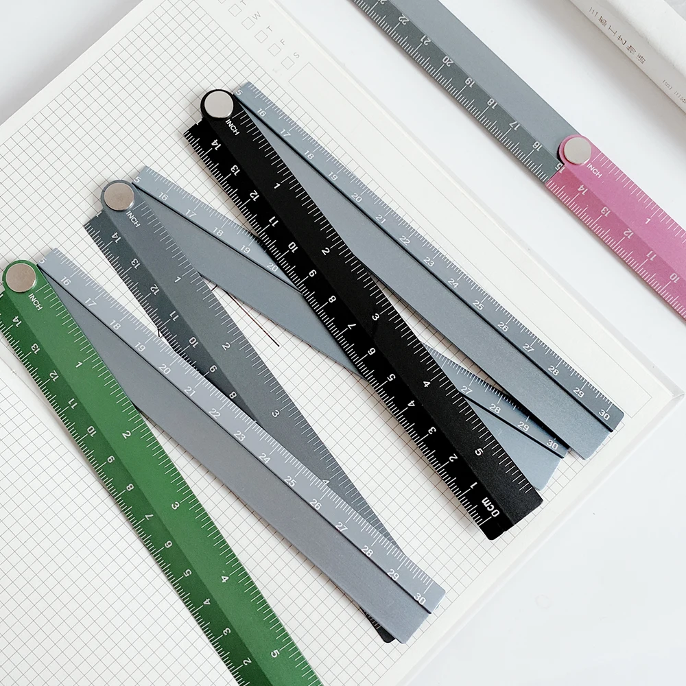 Stainless Steel Straight Ruler Centimeter Inches Scale Metric Ruler Precision Measuring Tool Folding Ruler Drawing Rulers