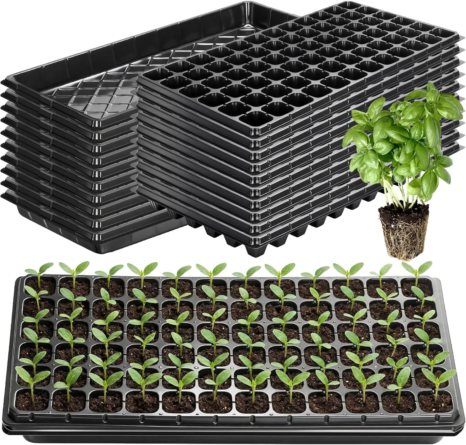 

72-Cell Seed Trays with Drainage Trays-10 Sets-1020 Durable Plastic Plant Tray for Seed Germination（21x11x1.81 in）