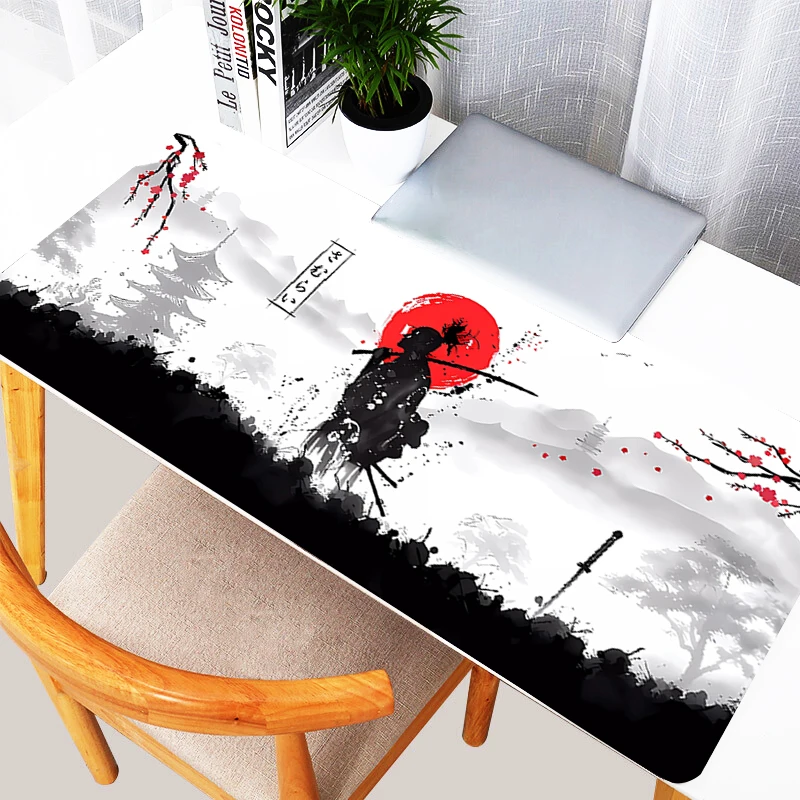 

Mouse Pad Anime Samurai Warrior Rubber Mousepad PC Soft Desktop Mouse Mat Red Moon Keyboard Rug Laptop Black And White Table Mat