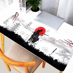 Mouse Pad Anime Samurai Warrior Rubber Mousepad PC Soft Desktop Mouse Mat Red Moon Keyboard Rug Laptop Black And White Table Mat