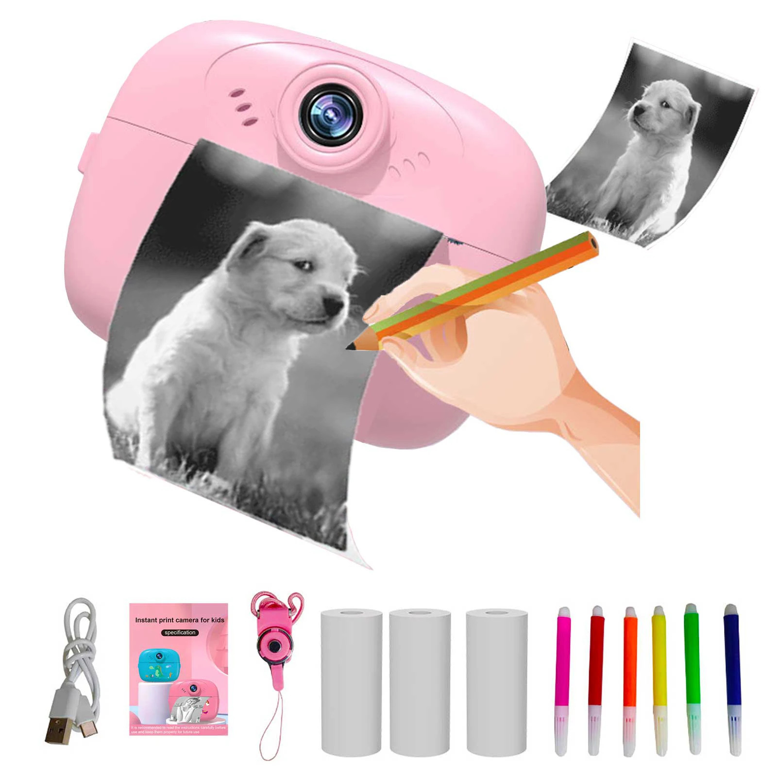 Digital Camera for Kids Photography, Instant Print, Instant Printing Photo Camera, Mini Thermal Printer, Vide