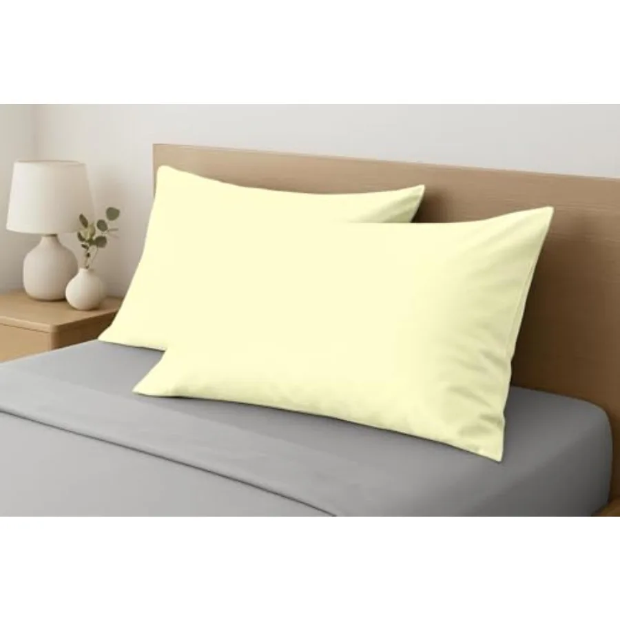 

100% Organic Cotton Standard Pillowcases Set of 2, Ivory Pillow Cases with Envelope Closure, Crisp Percale Weave, Soft and Cool