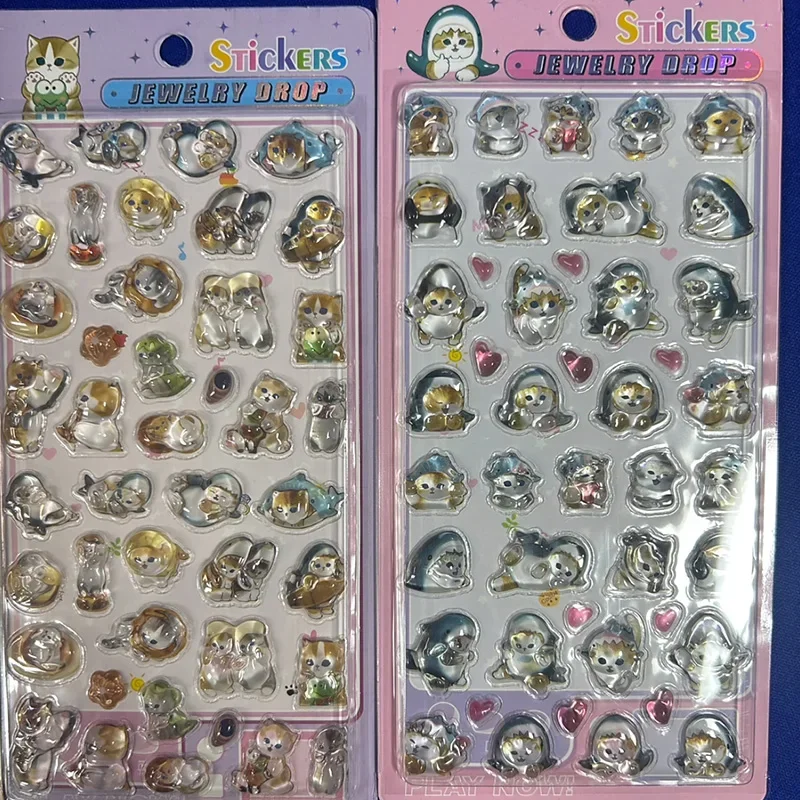 

4 Pcs Shark Cat 3D Relief Crystal Sticker Creativity Cartoon Reward Stickers Diy Scrapbook Phone Case Anime Peripherals Gift Toy