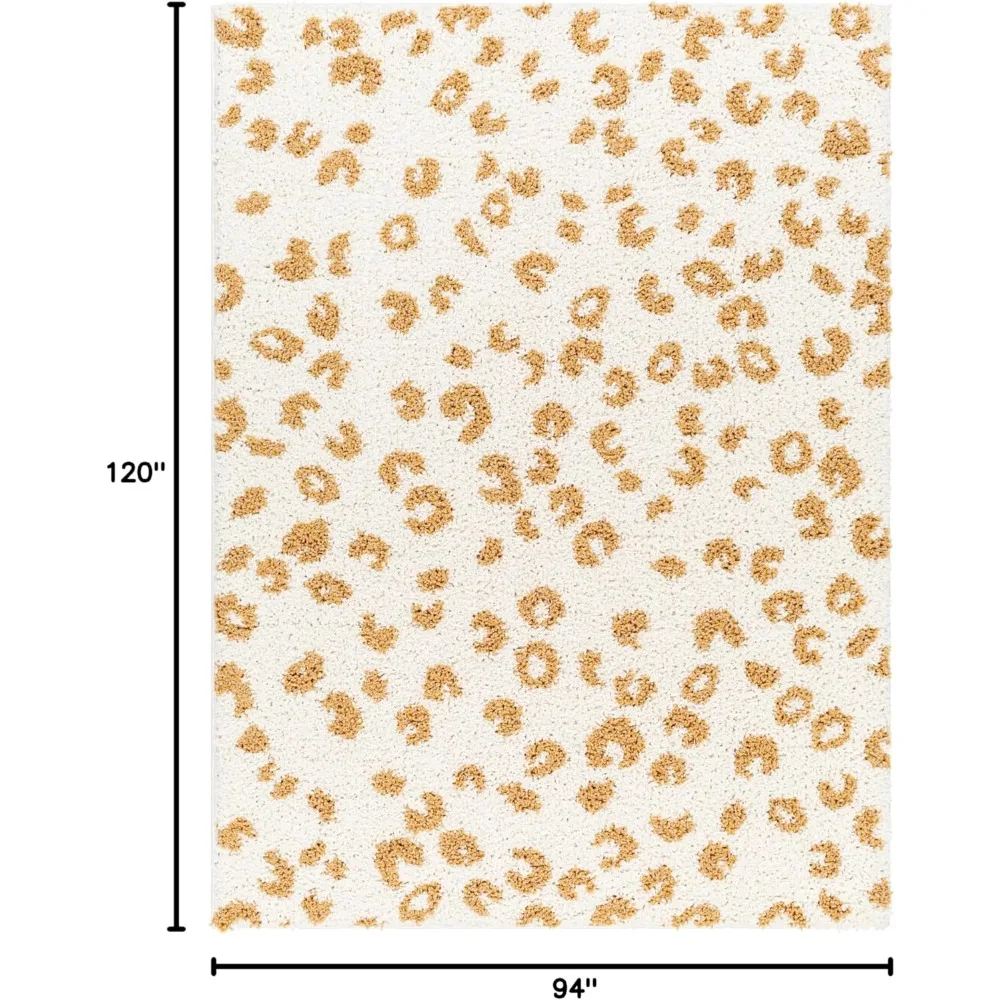 8x10 Cheetah Print Leopard Area Rug, Apricot/Cream Shag Carpet for Living Room