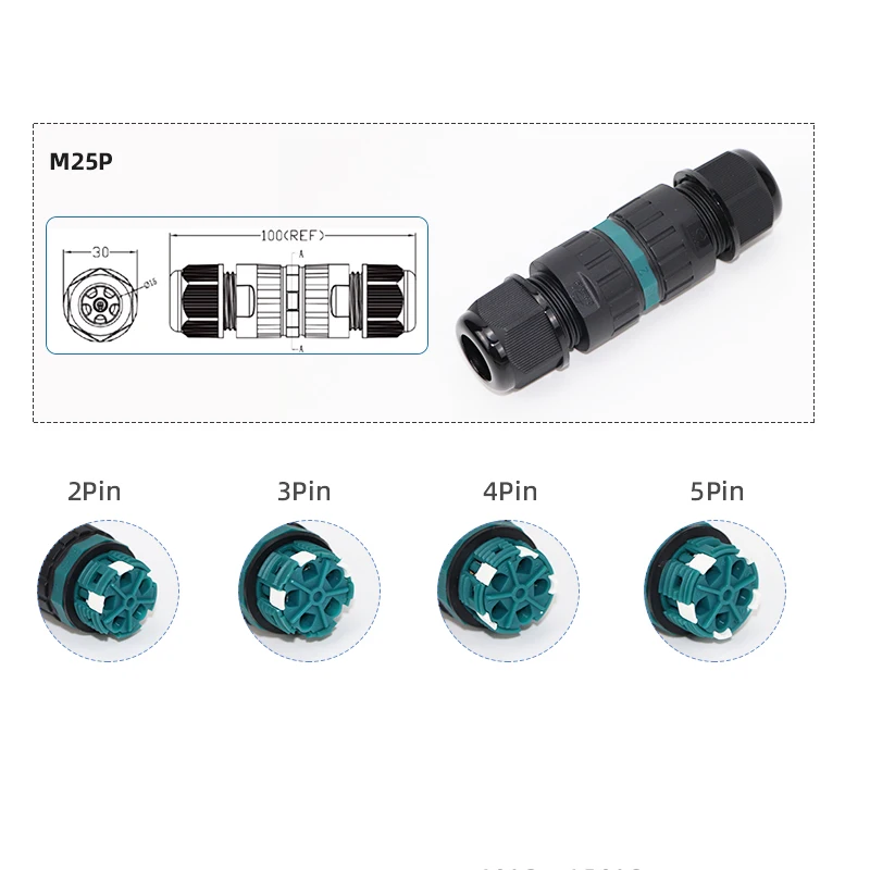 موصل مقاوم للماء IP68 كابل مقاوم للماء مشترك LED محطة اتصال سريعة T-typeلا يتطلب لحام خارجي غير نافذ للمطر 2/3/4/5Pin