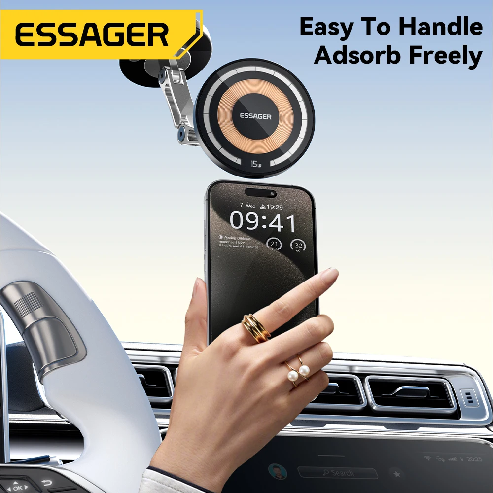 Essager 15W Magnetic Car Wireless Charger 360° Phone Holder Telescoping Car Mount For iphone 15 14 13 Max Car Navigation Bracket