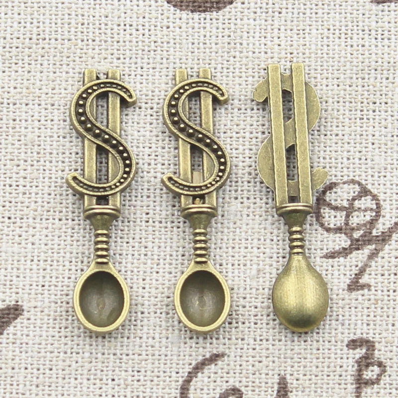 20pcs Charms Money Dollar Spoon 37x9mm Antique Silver Color Plated Pendants Making DIY Handmade Tibetan Silver Color Jewelry