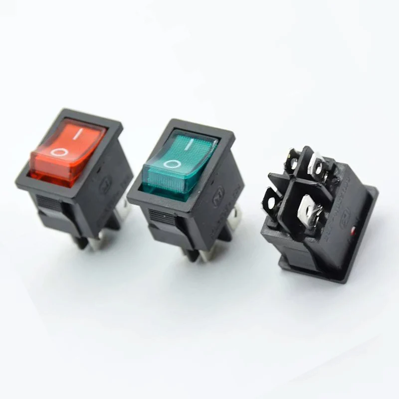 5 Stück mit LED-Leuchten für Boote, rot, 4-polig, 2 Anschlüsse, Lochgröße 13 x 19 mm, 6 A, 250 V, 125 V, 21 x 15 mm, Wippschalter KCD1-104