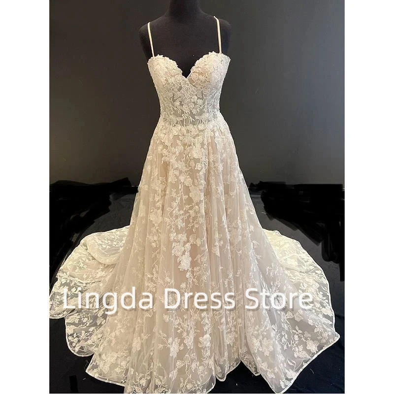 Italian halter A-line sweetheart backless tulle embroidery wedding church outdoor custom new floor-length bridal wedding dress