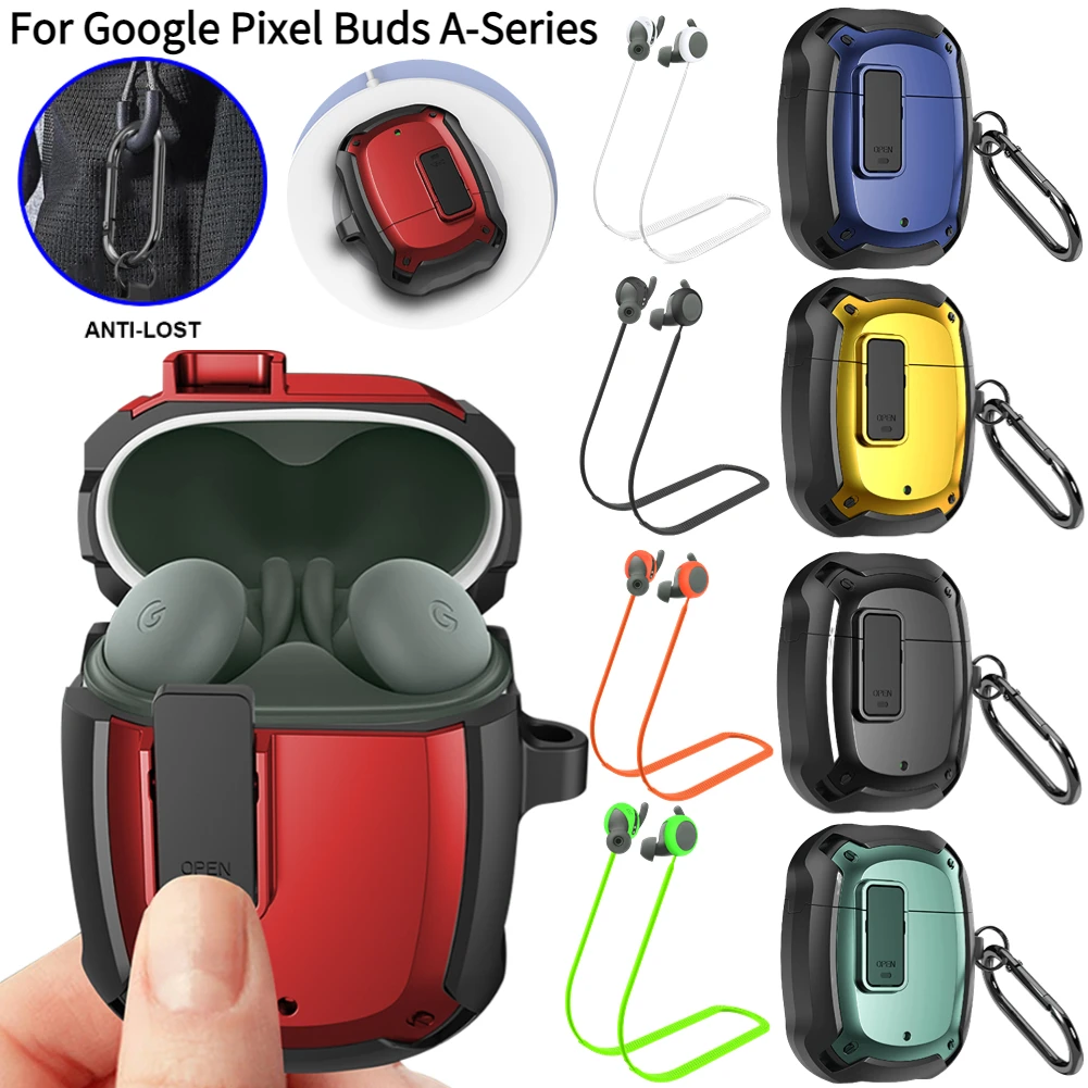 Portable Earphone Case for Google Pixel Buds A-Series Protective Shell Cover Case with Hook Anti-Lost Silicone Earphone Rope